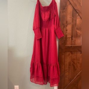 Red Chelsea & Violet off shoulder midi dress, EUC